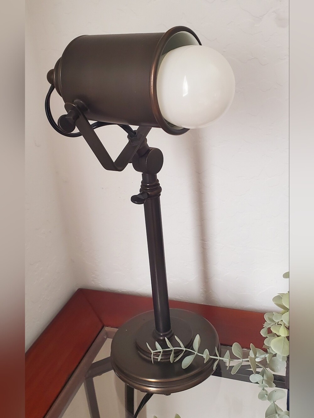 Antique-Style Metal Table Lamp in Oil-Rubbed Bronze with White Globe